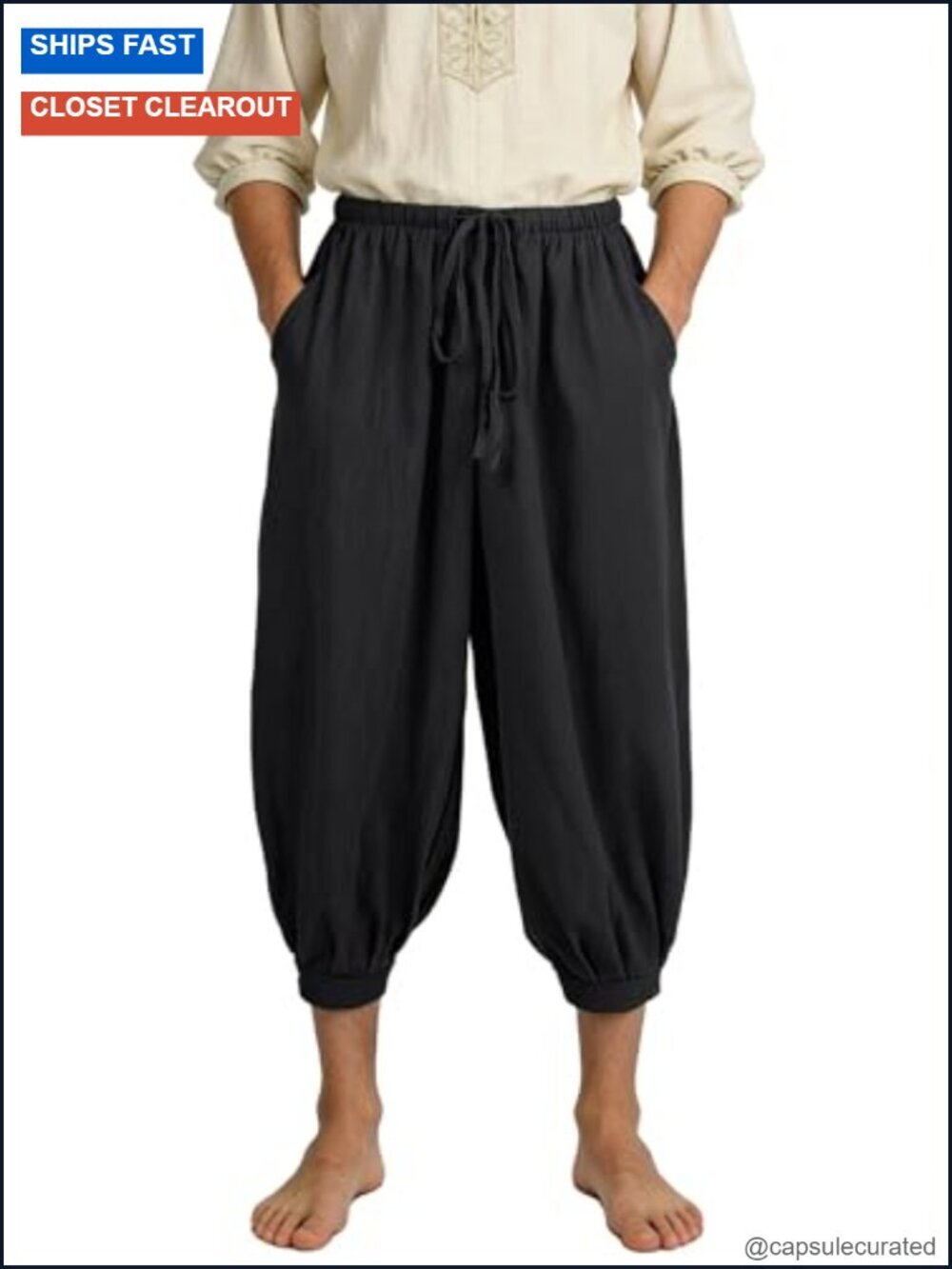 Faux Linen Medieval Pirate Pants Baggy Harem Trousers for Cosplay